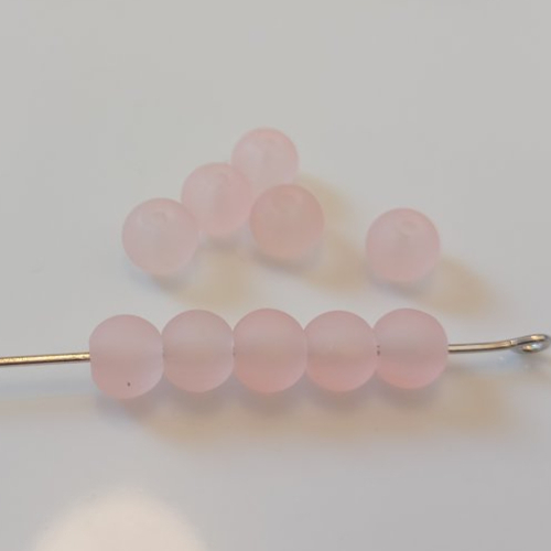 10 perles rondes rose bisque givré 6 mm en verre