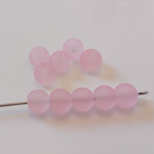 10 perles rondes rose dragée givré 6 mm en verre