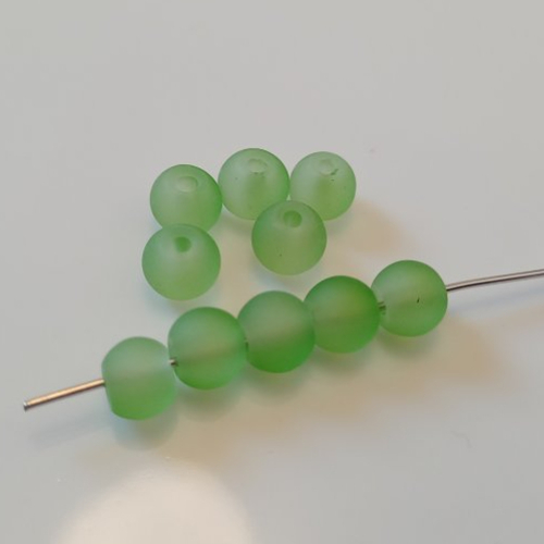 10 perles rondes vert jade givré 6 mm en verre