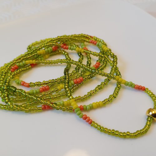 120 cm base de collier en perles de rocaille et bélière couleurs vert jaune et orange