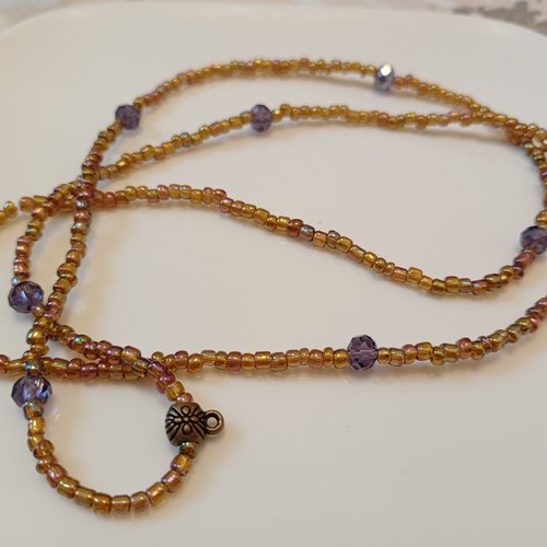 70 cm base de collier en perles de rocaille et bélière ambré irisé et violine