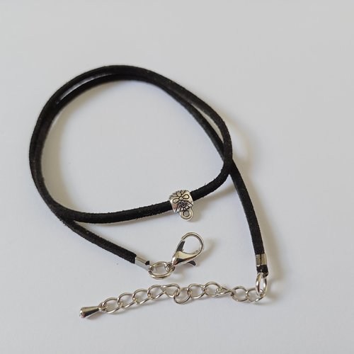 Base de collier cordon suédine noire et chaînette 41 cm