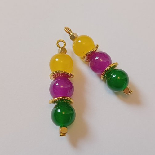 2 pendentifs perles en verre et perles dorées 35x8 mm