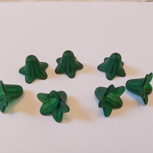 2 coupelle perle corolle de fleur vert foncé lucite acrylique 18x15 mm