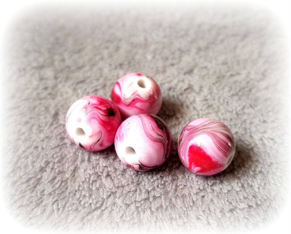 1 perles en résine, acrylique rond rose, fuchsia, noir, blanc 12mm - Un  grand marché