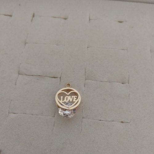 Pendentif plaqué or 24k forme ronde et coeur avec &quot;love&quot;