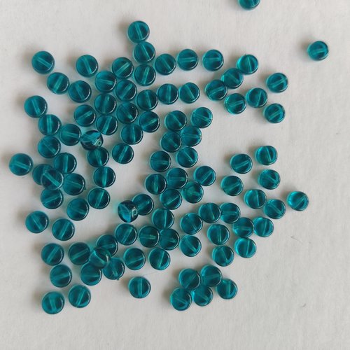 Lot de 20 perles rondes et plates tchèque en verre de couleur bleue de 6 mm