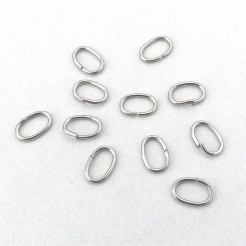 10 grands anneaux ovals en acier argenté 7 x 4,5mm