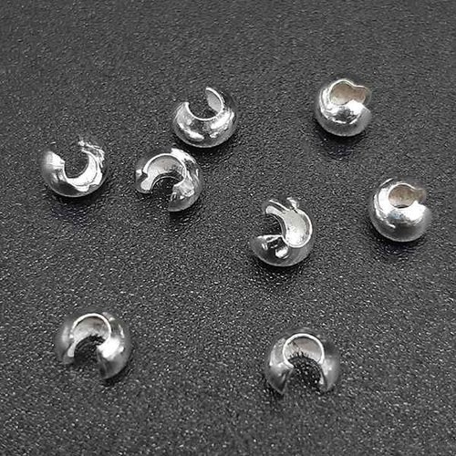 Lot de 10 perles à écraser cache-noeuds en acier inoxydable argenté mat