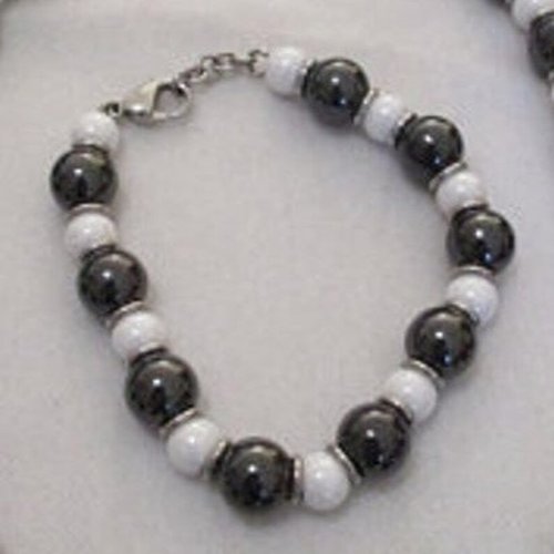 Bracelet perles céramique noires et blanches