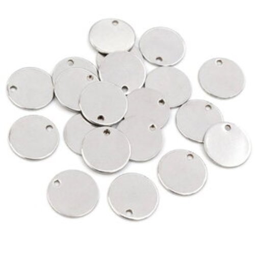 Lot de 5 breloques pastilles rondes sequins connecteur en acier inoxydable  argent ou doré