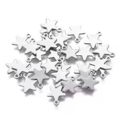 Lot de 7 breloques étoiles acier argent
