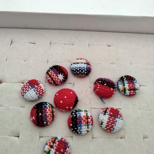 Lot de 7 cabochon tissus rouge motifs noel