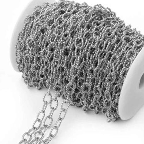 Chaine collier à maillons ouverts ovals torsadés en plaqué argent mat