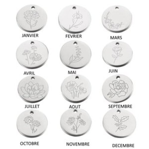 Pendentif fleur de naissance collier personnalisé fleurs , cadeau maman, en acier argent