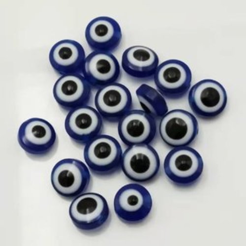 Lot de 20 perles rondes 6mm en résine motif mauvais œil,