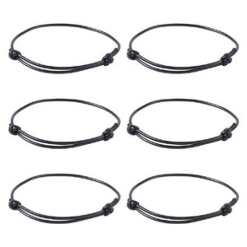 5 bracelets cordon lisse en cuir noir réglable coulissant