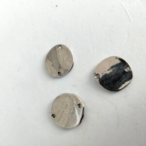 3 disques connecteurs martelés , cercle pastille  laiton argent
