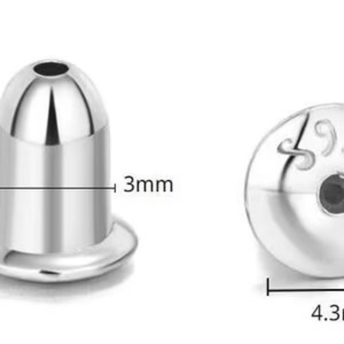 4 paires de   boutons poussoirs goujon pour boucles d'oreilles argent 925 ou plaqué or 14k