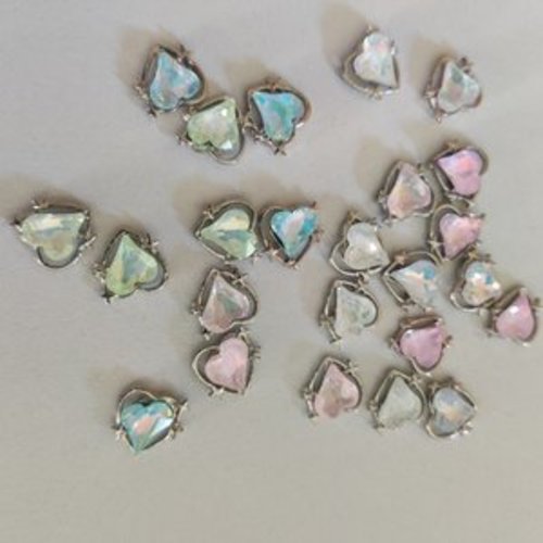 Lot de 6 breloques coeur crystal sur support en plaqué argent