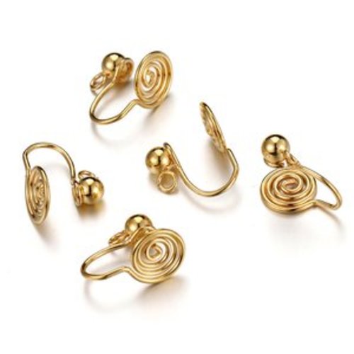 Une paire de supports clips convertisseurs boucles d'oreilles en spirale en acier inoxydable argent ou or