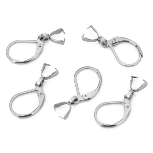 Une paire de crochets clip dormeuses boucle d'oreille avec bélière en acier inoxydable ,argent mat ou doré