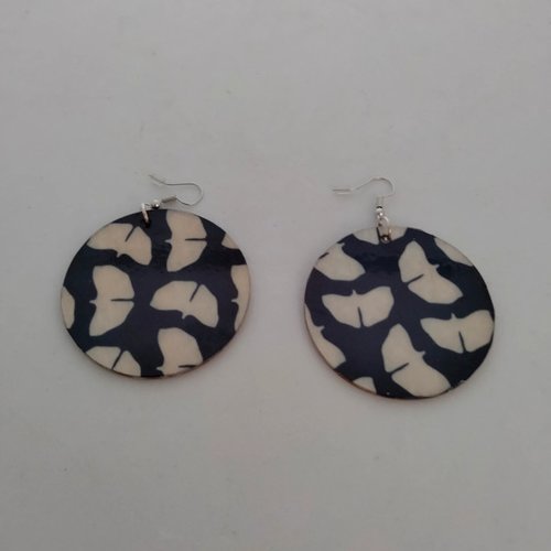 Boucles d'oreilles  wax en bois  éthnique