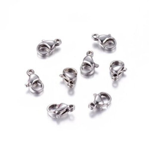 Lot de 10 fermoirs mousqueton en acier mat inoxydable argent
