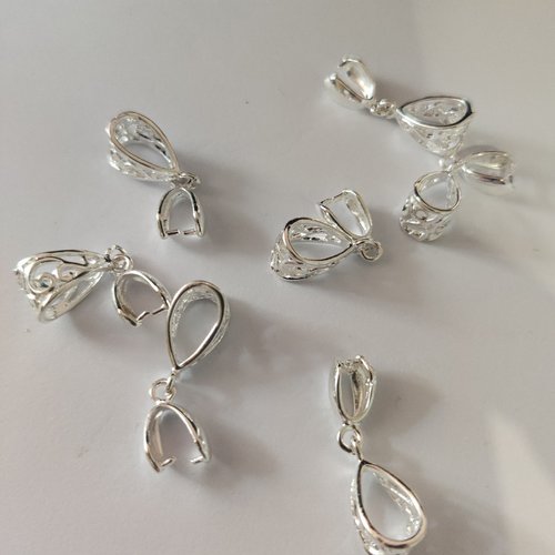 Bélières de style pincement en laiton argent avec connecteurs de fleurs en filigrane