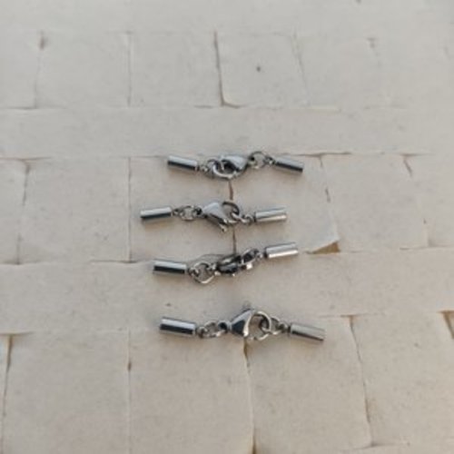 Fermoirs doubles embouts ronds en acier inoxydable   d’extrémité de cordon de sertissage en acier argent