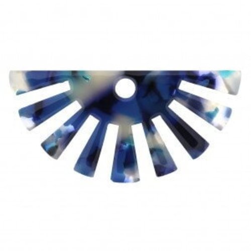 Breloque pendentif demi-soleil  écaille de tortue nacré bleu et blanc