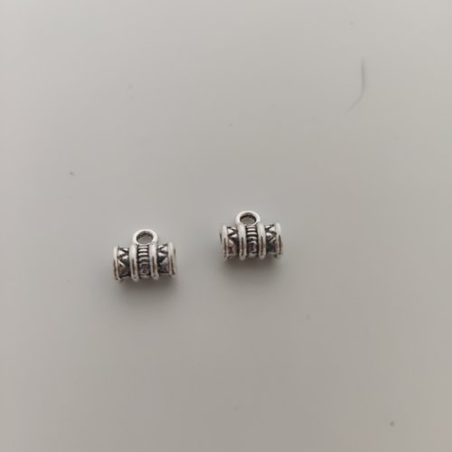 Lot de 2 bélières perles rectangulaires éthnique en argent tibétain