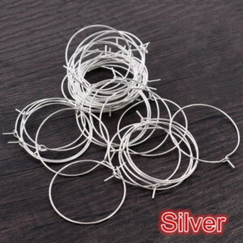 Lot de 10 supports boucles d'oreilles anneaux créoles acier argenté ou doré 35mm