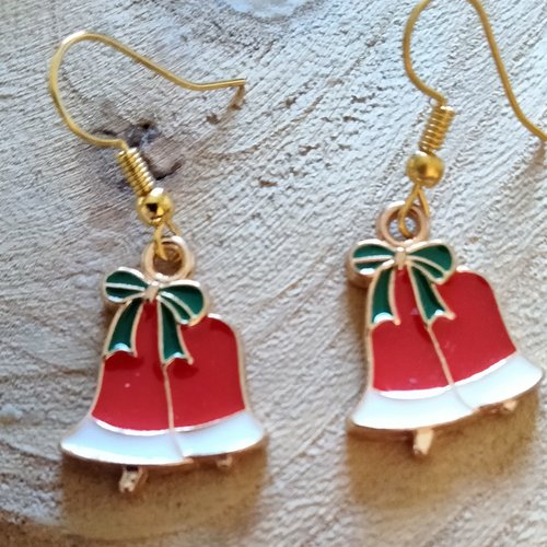 Boucles d'oreilles cloche émail rouge et acier or fille