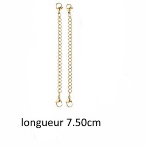Chainettes d'extension 7.50cm double fermoir acier argent ou or