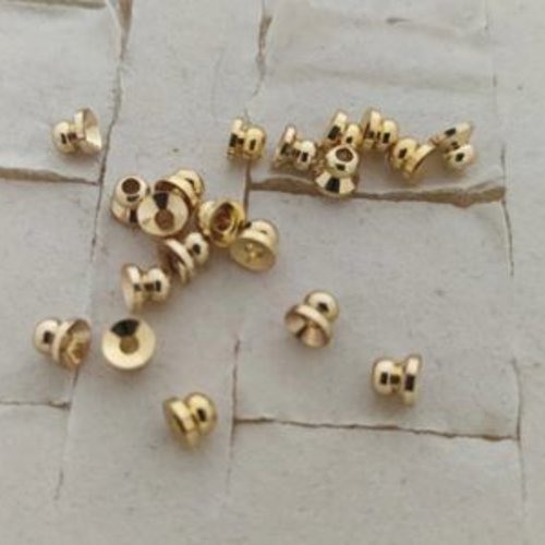 Lot de 2 perles bouchons gland bouchons  4mm intercalaires connecteurs d'embout plaqué or 14k