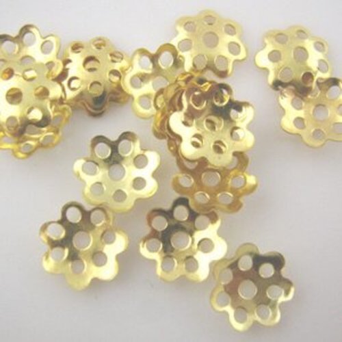 Lot de 20 calottes perles connecteur en acier doré 8 mm pour perles forme fleur