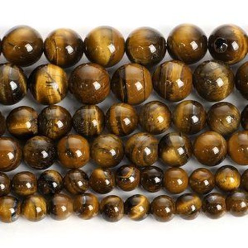 Lot de 20 perles en œil de tigre marron naturel aaaaa,  rondes lisses de 8mm pour la guérison, la méditation