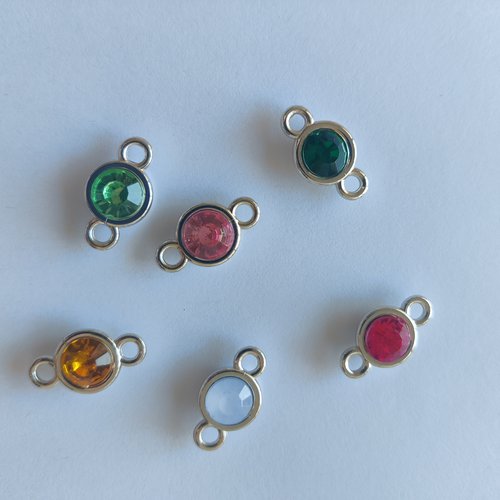 Lot de 2 breloques double connecteur en plaqué argent en cristal