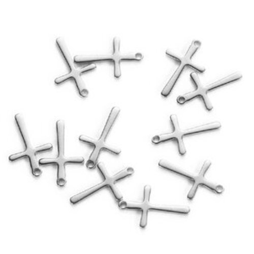 10 pendentifs breloques argentées ou dorées religieux petite croix en acier