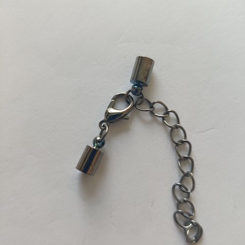 3 embouts en acier inoxydable d’extrémité de cordon de sertissage en acier noir avec embouts, fermoirs et chainette