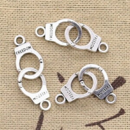 5 doubles  breloques connecteurs menotte 30x10mm en plaqué argent