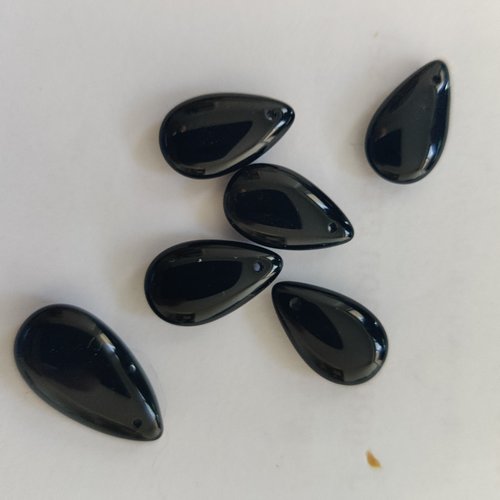 6 perles gouttes lisses en verre tchèque en cristal de couleur noire