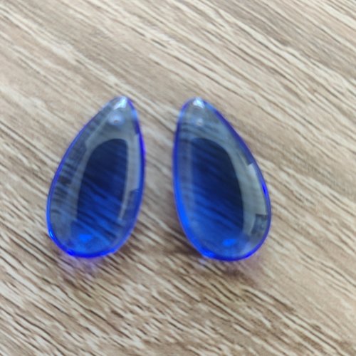 2 perles gouttes lisses en verre tchèque en cristal de couleur bleue