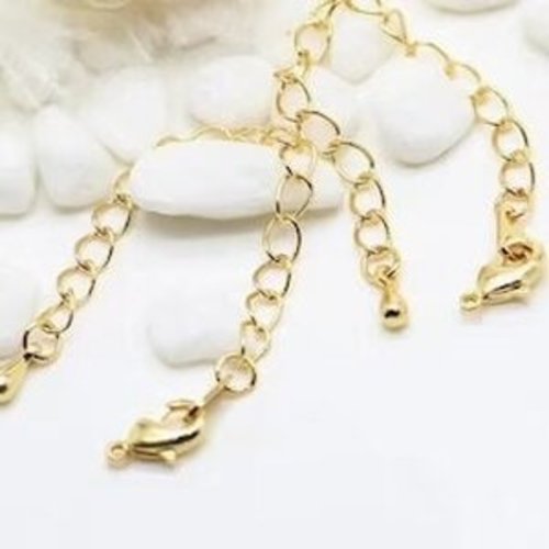 5 chainettes d'extension en plaqué or 24k.  avec embout goutte