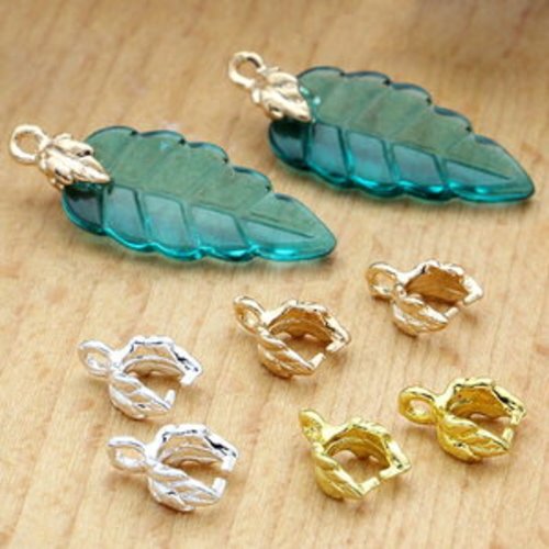 5 bélières  en plaqué or 14k ou argent 925  forme feuille