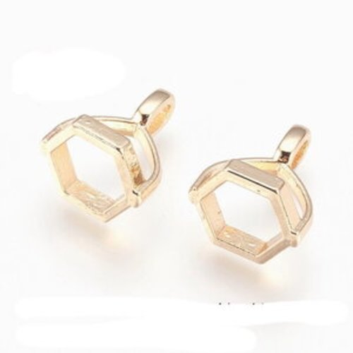 5 bélières hexagone à coller plaqué or 14k ou argent 925 pour pendentif double pointe