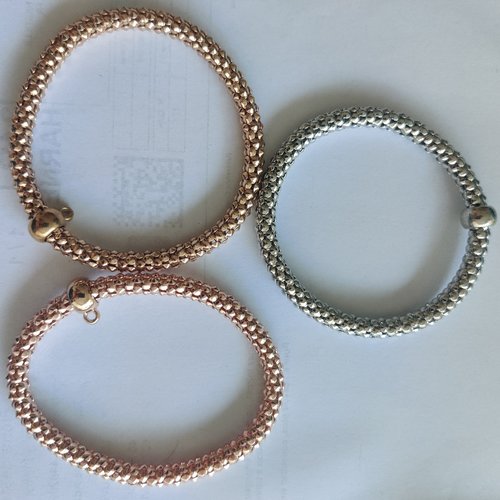Lot de 3 bracelets extensible corde jonc en acier argent, or et rose
