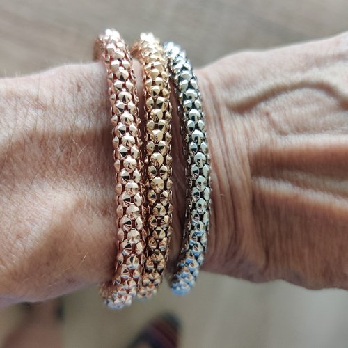 Lot de 3 bracelets extensible corde jonc en acier argent, or et rose