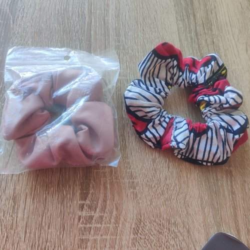 Lot de 2 chouchous en simili cuir rose et style éthnique coton fait main